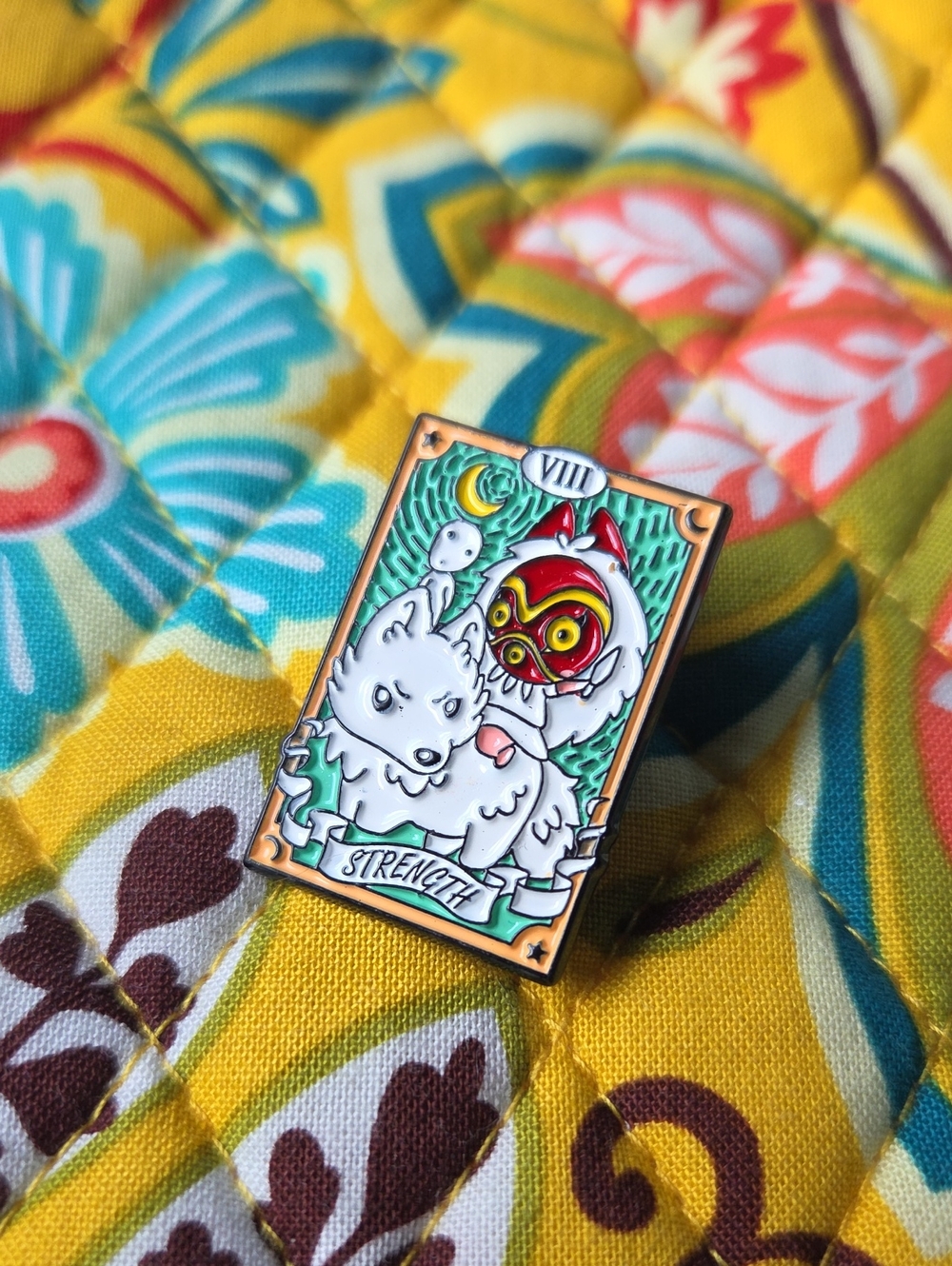 White Strength Cat Enamel Pin with Gold Accents Princess Mononoke Studio Ghibli
